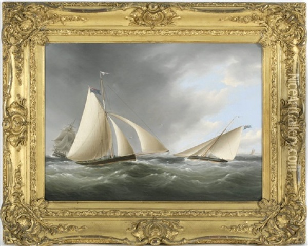 Cutters Racing In The Channel Of The Seven Sisters Oil Painting - Thomas Buttersworth