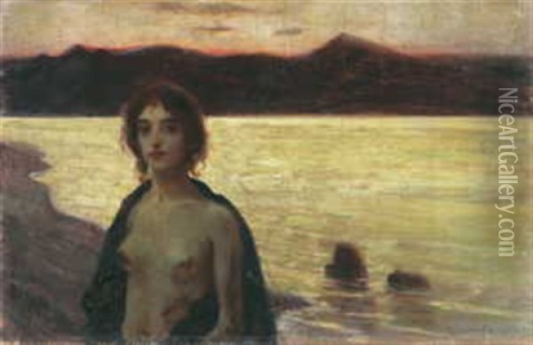 Frauenakt Vor Abendlandschaft Oil Painting - Ludwig Von Hofmann