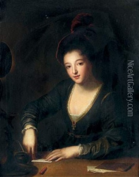 Jeune Femme Cachetant Une Lettre Oil Painting - Jean-Baptiste Santerre
