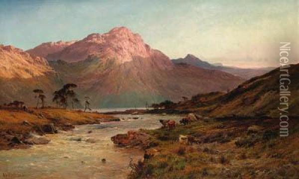A Rosy Morn, Near Aberdeen Oil Painting - Alfred de Breanski