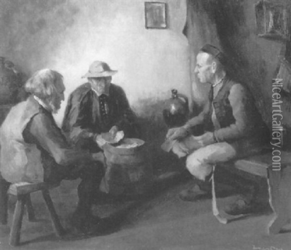 Drei Bauern Biem Skat Oil Painting - Karl Mons