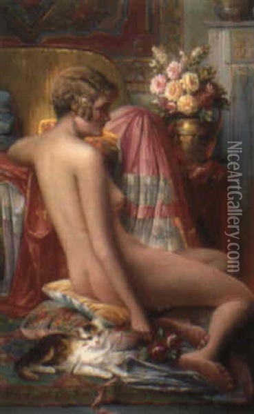 Seated Female Nude Oil Painting - Max Carlier