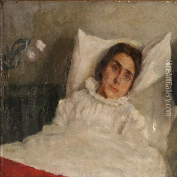 A Woman In Her Bed Oil Painting - Johanne Krebs