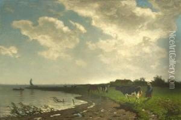 Hollandische
 Uferlandschaft. Oil Painting - Richard Burnier