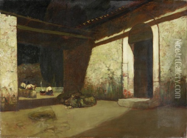 Im Innenhof Eines Italienischen Gehofts Oil Painting - Hermann Urban
