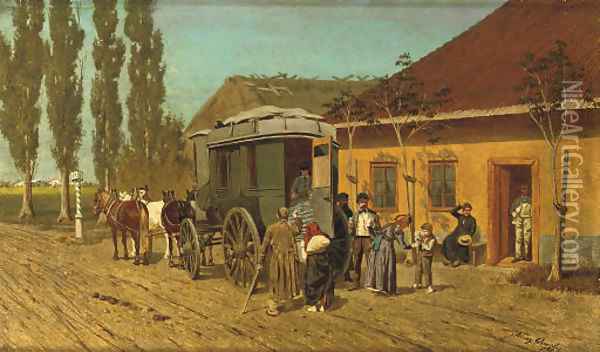 Arriving at the Inn Oil Painting - Franz Quaglio