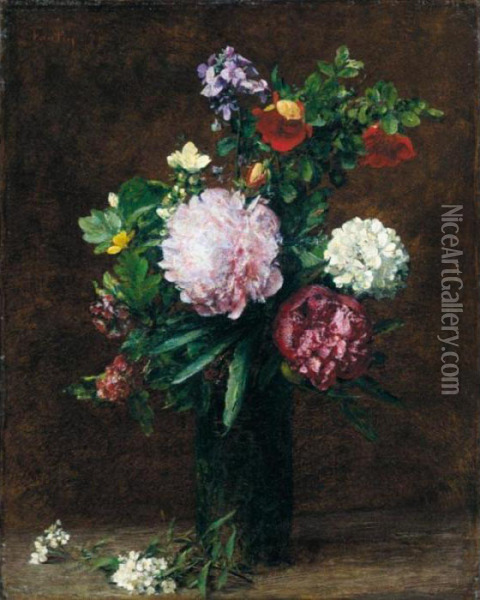 Fleurs, Gros Bouquet Avec Trois Pivoines Oil Painting - Ignace Henri Jean Fantin-Latour