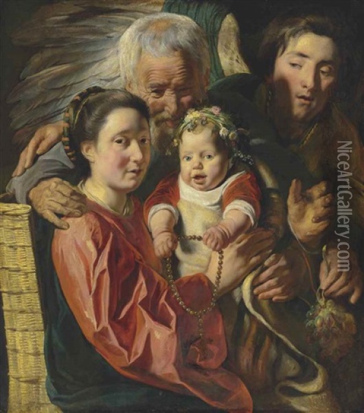 The Holy Family With An Angel Oil Painting - Jacob Jordaens