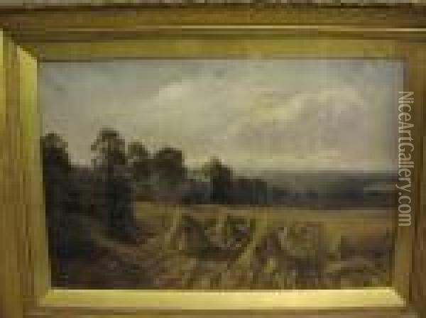 Corn Stooks In A Summer Landscape Oil Painting - Henry Richard, Hon. Graves