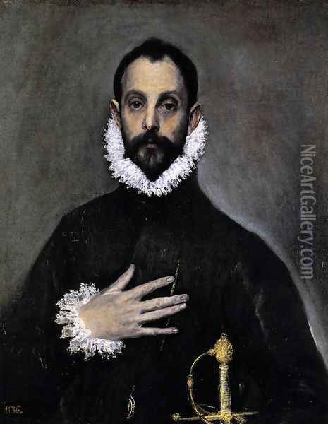 Nobleman with his Hand on his Chest 1583-85 Oil Painting - El Greco (Domenikos Theotokopoulos)