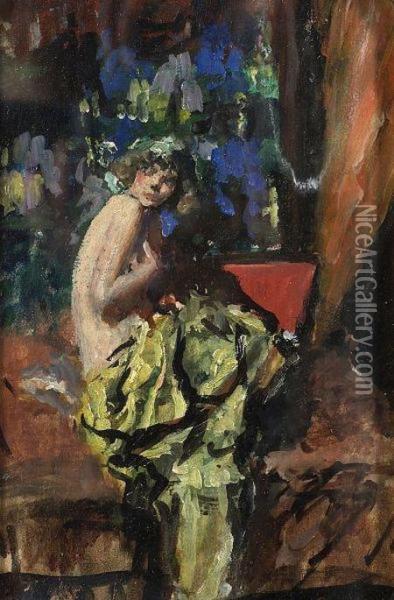Model With Drapery Oil Painting - Indiana Gyberson