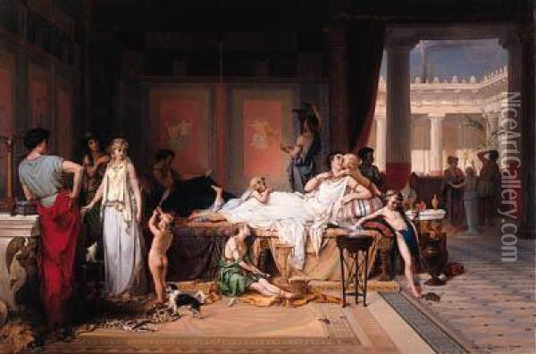 The Last Hour Of Pompeii - The House Of The Poet Oil Painting - Pierre Oliver Joseph Coomans