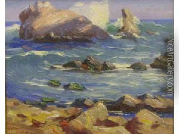 California Coast Line With Crashing Waves Oil Painting - Paul Turner Sargent
