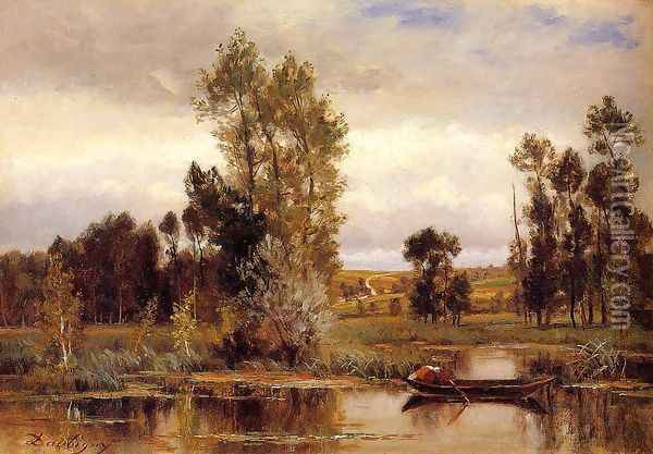 Boat on a Pond Oil Painting - Charles-Francois Daubigny