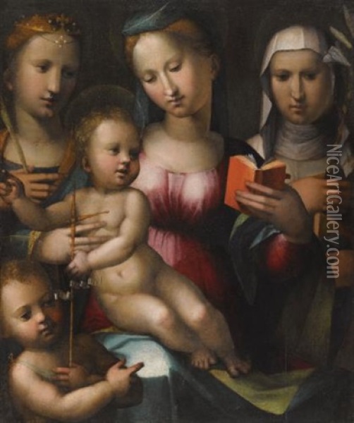 The Madonna And Child With Saints Anne, Catherine And The Infant John The Baptist Oil Painting - Giorgio Di Giovanni