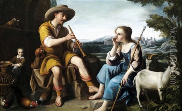 Pastorale Szene Mit Einer Hirtenfamilie Vor Landschaftshintergrund Oil Painting - Abraham Bloemaert