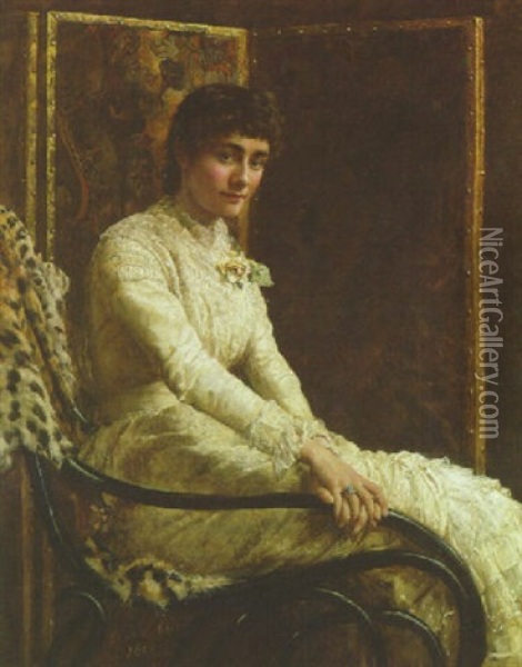 The Artist's Wife, Marian Huxley, In Her Wedding Dress Oil Painting - John Collier