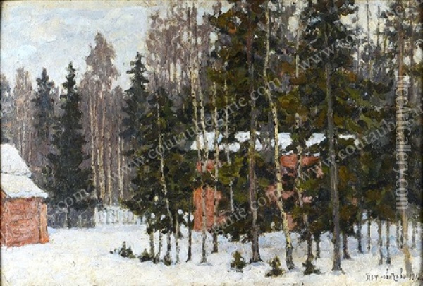 Paysage D'hiver En Foret Oil Painting - Petr Ivanovich Petrovichev