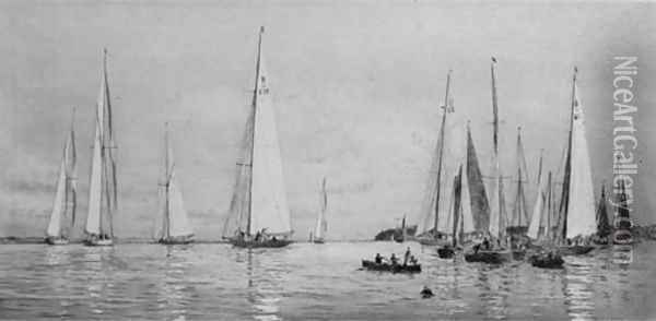8-meters racing in light airs off Cowes Oil Painting - William Lionel Wyllie