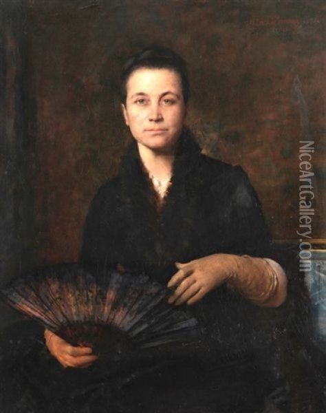La Dame Au Gant (portrait De Madame Mantin) Oil Painting - Jules Elie Delaunay