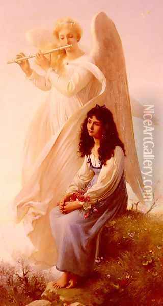 La Jeune Fille A L'ange (A Girl with an Angel) Oil Painting - Paul Alfred de Curzon
