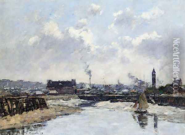 Trouville, the Port, Low Tide, Morning Oil Painting - Eugene Boudin