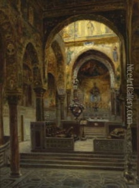 Palermo - Inneres Der Capella Palatina Oil Painting - Heinrich Hermanns