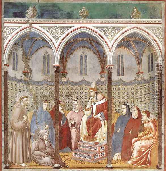 Legend of St Francis- 17. St Francis Preaching before Honorius III 1297-1300 Oil Painting - Giotto Di Bondone