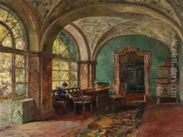 Interior With Lady Oil Painting - Paul Barthel