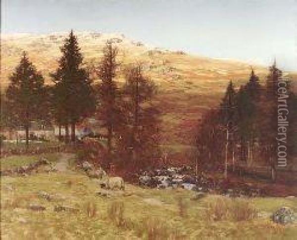 A Highland Farmstead Oil Painting - George Houston