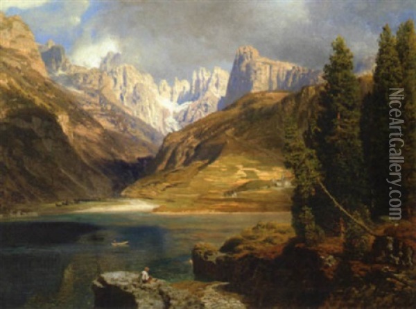 Der Molvena See: Brentagruppe Oil Painting - Anton Hlavacek