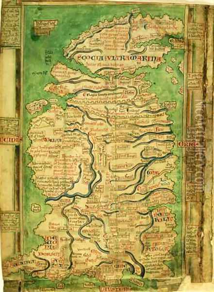 Cotton Claudius DVI, f.12v One of the earliest detailed maps of Great Britain extant, by Matthew Paris, c.1250 Oil Painting - Matthew Paris