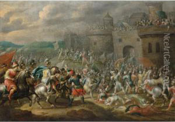 A Siege Of A Town Oil Painting - Pauwel Casteels