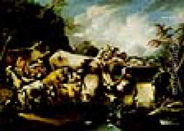 Hirten Und Herde In Einer Gebirgigen Landschaft Oil Painting - Domenico Brandi