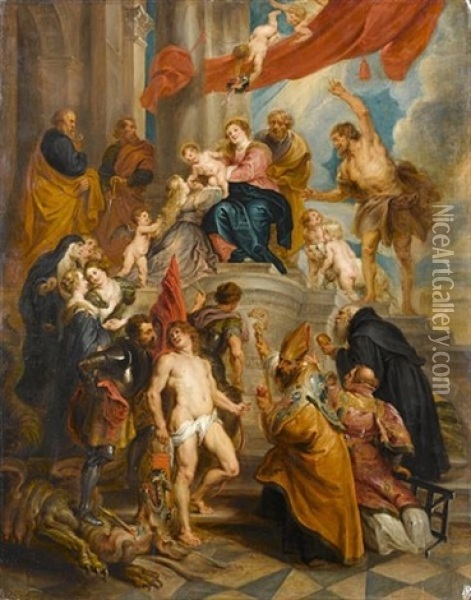 The Madonna And Child Attended By Saints Oil Painting - Balthasar Beschey