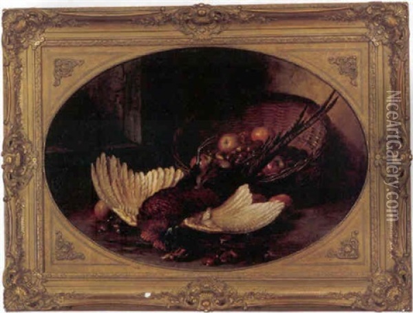 Nature Morte Med Fasan Og  Frugter I En Kurv Oil Painting - Edward van Ryswyck