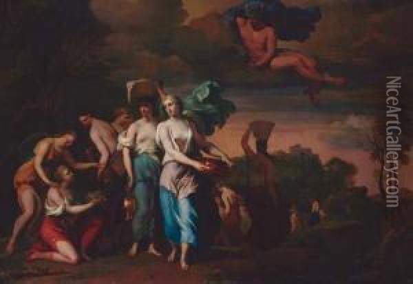 Mercury Watching Pandrosus, Herse And Aglauros Oil Painting - Barent Graat