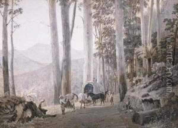 Near Macedon, Victoria & Camping Out At Fernshaw Near Warragul,victoria Oil Painting - Henricus Leonardus Van Den Houten