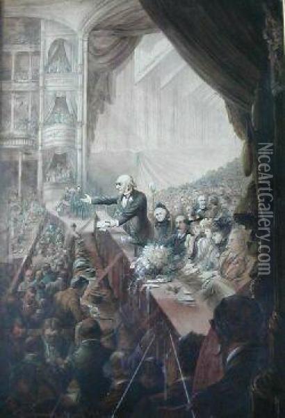 Gladstone Speaking In A Theatre Oil Painting - William A. Donnelly