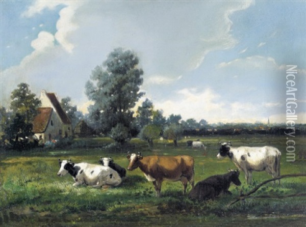 Landschap Met Koeien Oil Painting - Rosa Venneman
