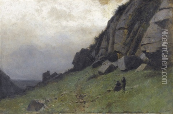 Zwei Figuren In Felsiger Landschaft Oil Painting - Gustave Eugene Castan