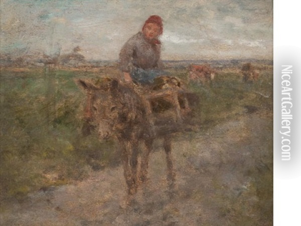 Old Woman On A Donkey Oil Painting - Robert McGregor