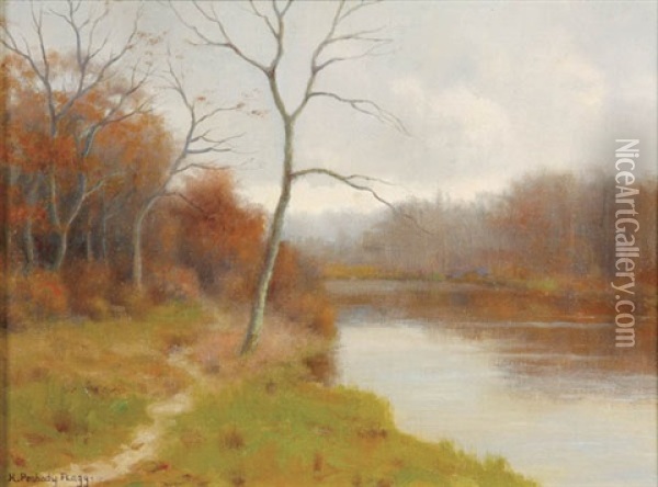 River Landscape Oil Painting - H. Peabody Flagg