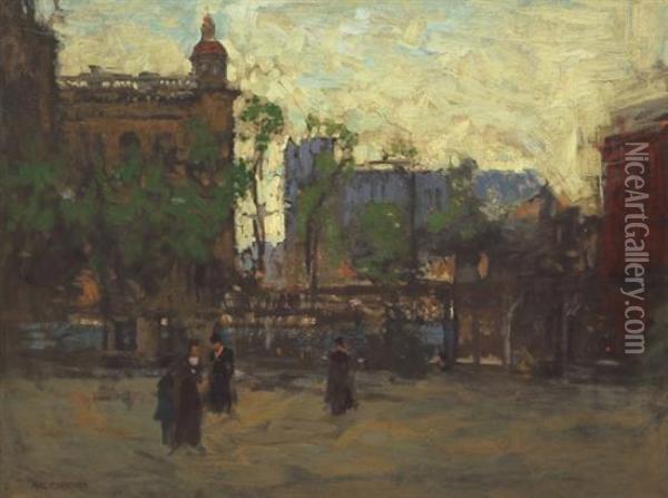 ''early Evening, Madison Square'' Oil Painting - Paul Cornoyer