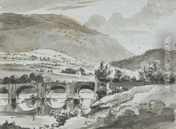 Abergavenny Bridge Oil Painting - Thomas Girtin