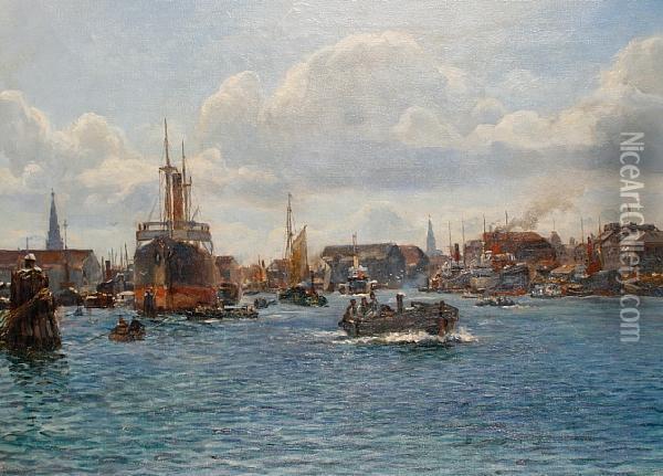 View Of Copenhagen Harbour Oil Painting - Holger Peter Svane Lubbers