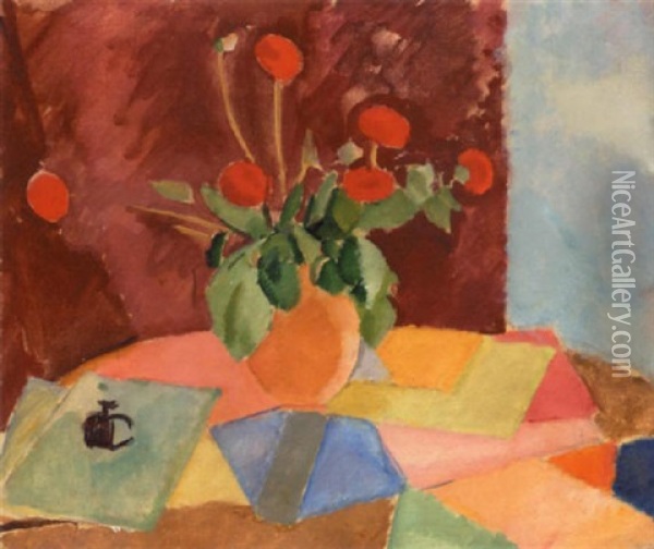 Opstilling Med Rode Blomster Oil Painting - Karl Isakson