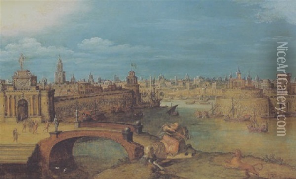 Die Konigin Semiramis Auf Der Lowenjagd Vor Der Stadt Babylon Oil Painting - Louis de Caullery