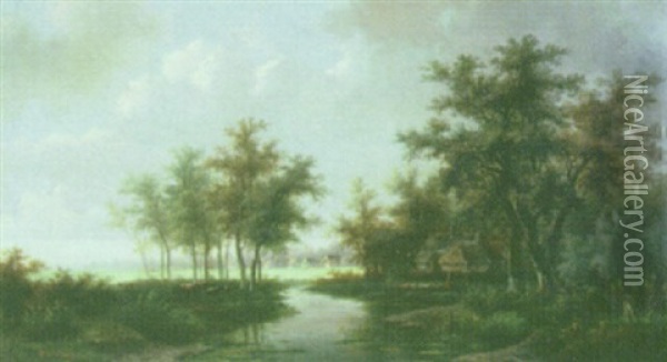 Cottages In A Wooded Landscape Oil Painting - Willem De Klerk