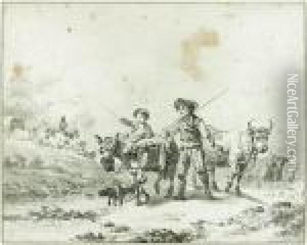 Berger Avec Sa Famille Et Son Troupeau Oil Painting - Jean-Baptiste Le Prince